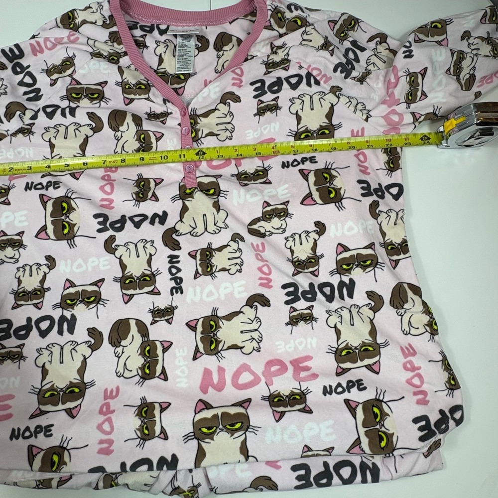 Grumpy Cat Womens 2X Pink Fleece Pajama Set Nope Meme Lounge Sleepwear - Picture 3 of 9